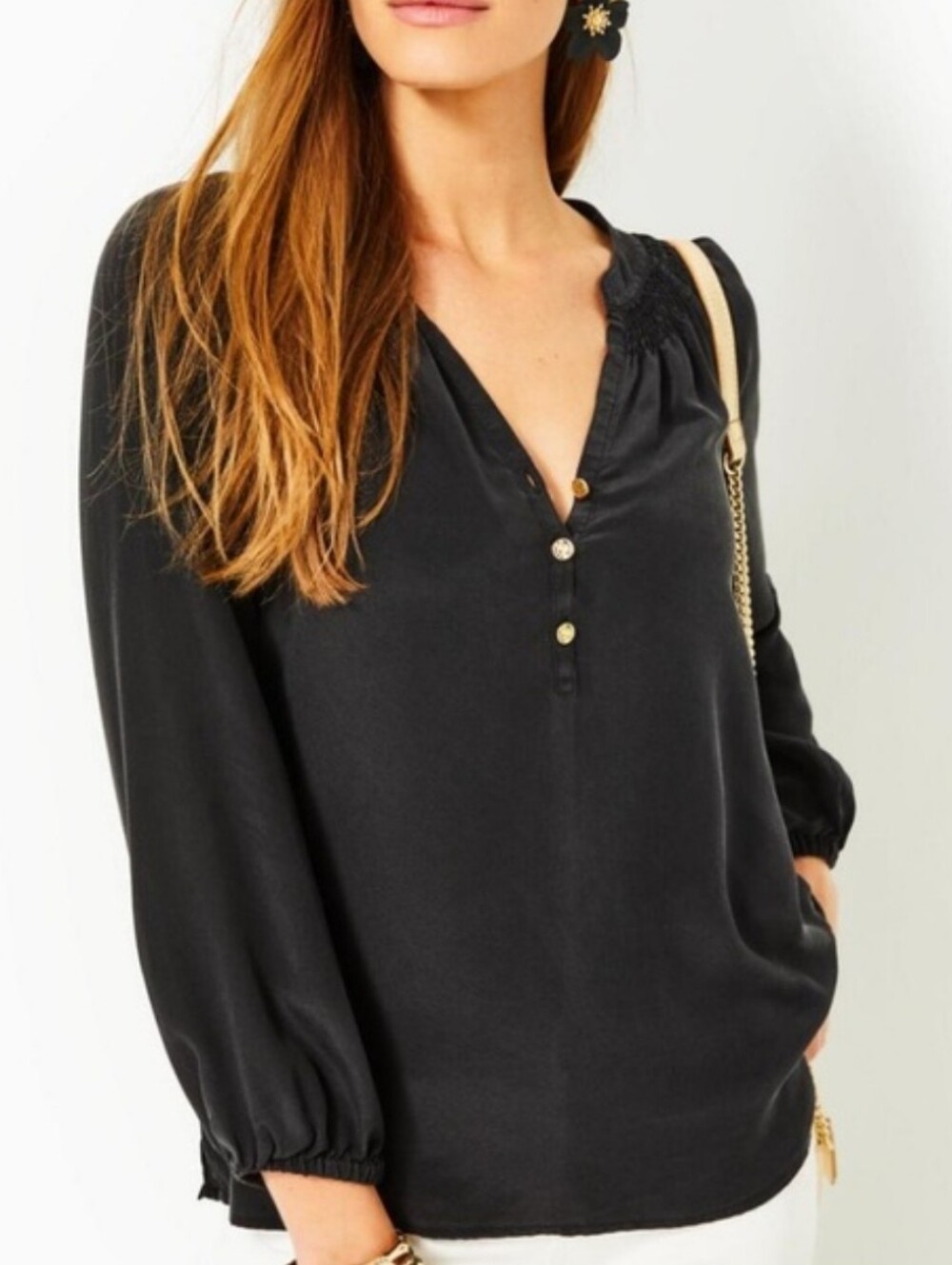 Lilly Pulitzer Elsa Black Silk Top Women's Size XS
